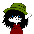 crude drawing of me with happy face. i am wearing bucket hat and hoodie, and messy hair